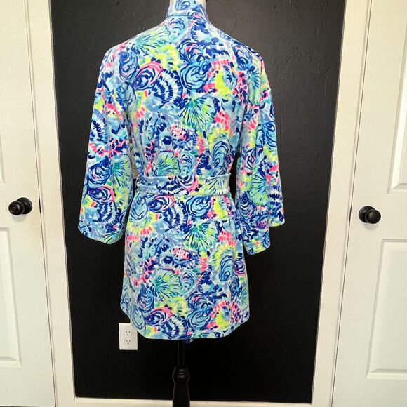 Lilly Pulitzer Elaine Velour Robe – Multi Ocean Commotion Print XXS/XS - Picture 4 of 13